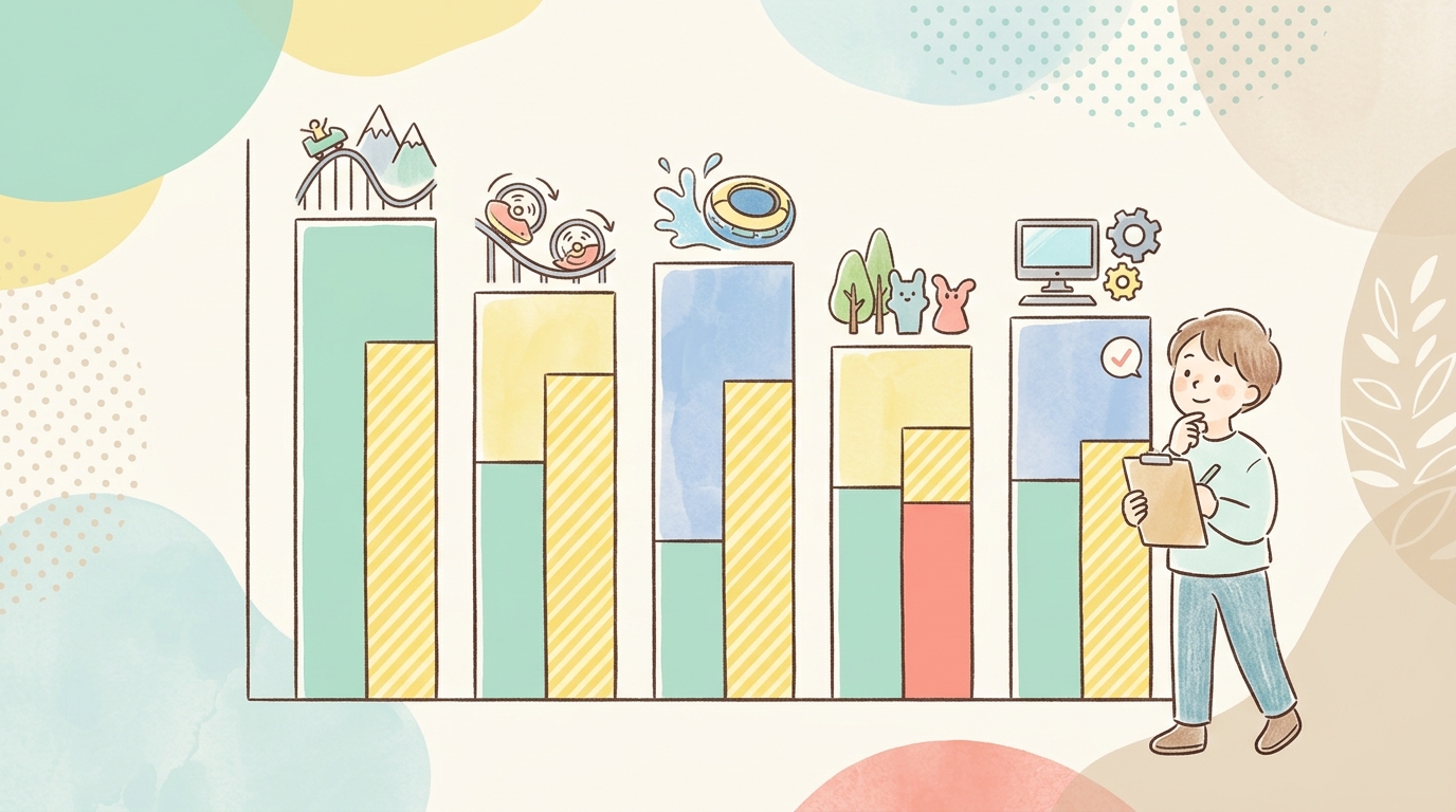 人気アトラクション5つの待ち時間目安